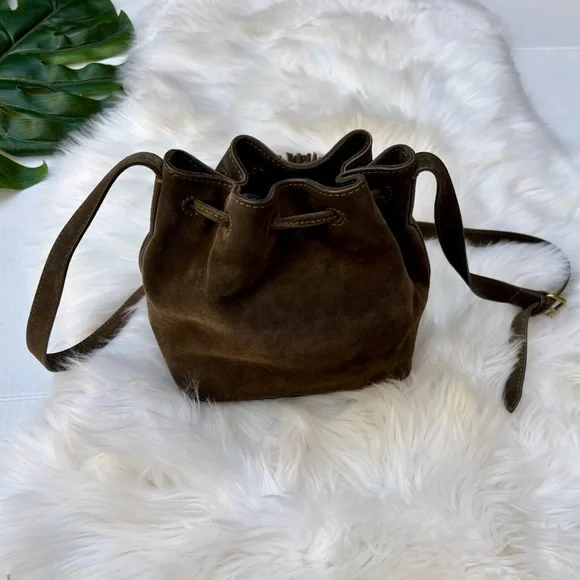 J. Crew Olive Suede Leather Drawstring Bucket Bag - Picture 3 of 8